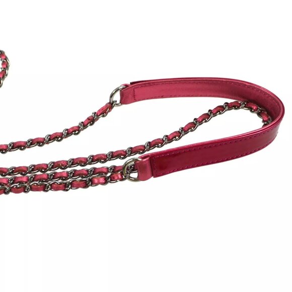 Chanel Pink Patent Leather Chain Pochette Shoulder Bag - Picture 7 of 8